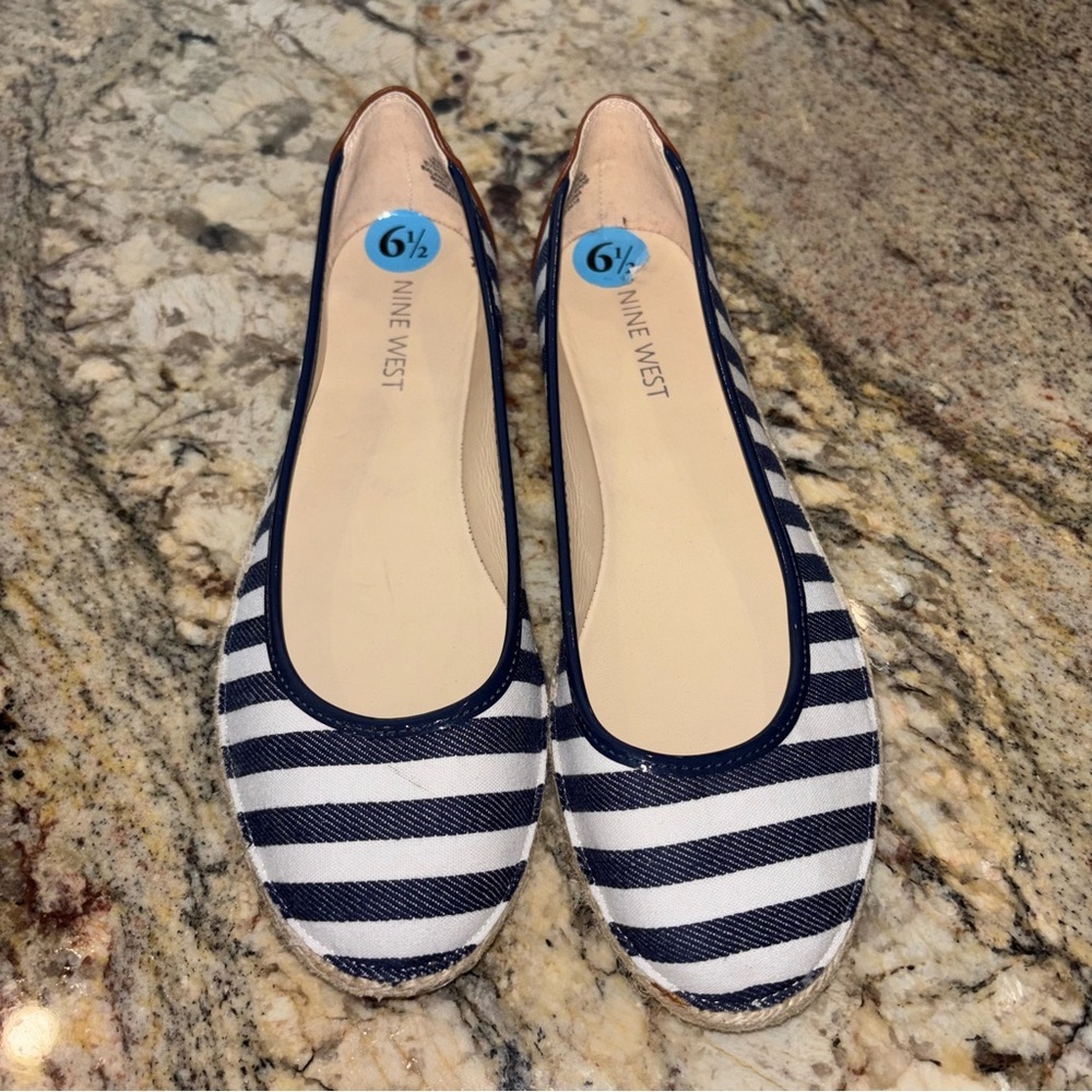 Nine West Navy and White Striped Espadrilles
